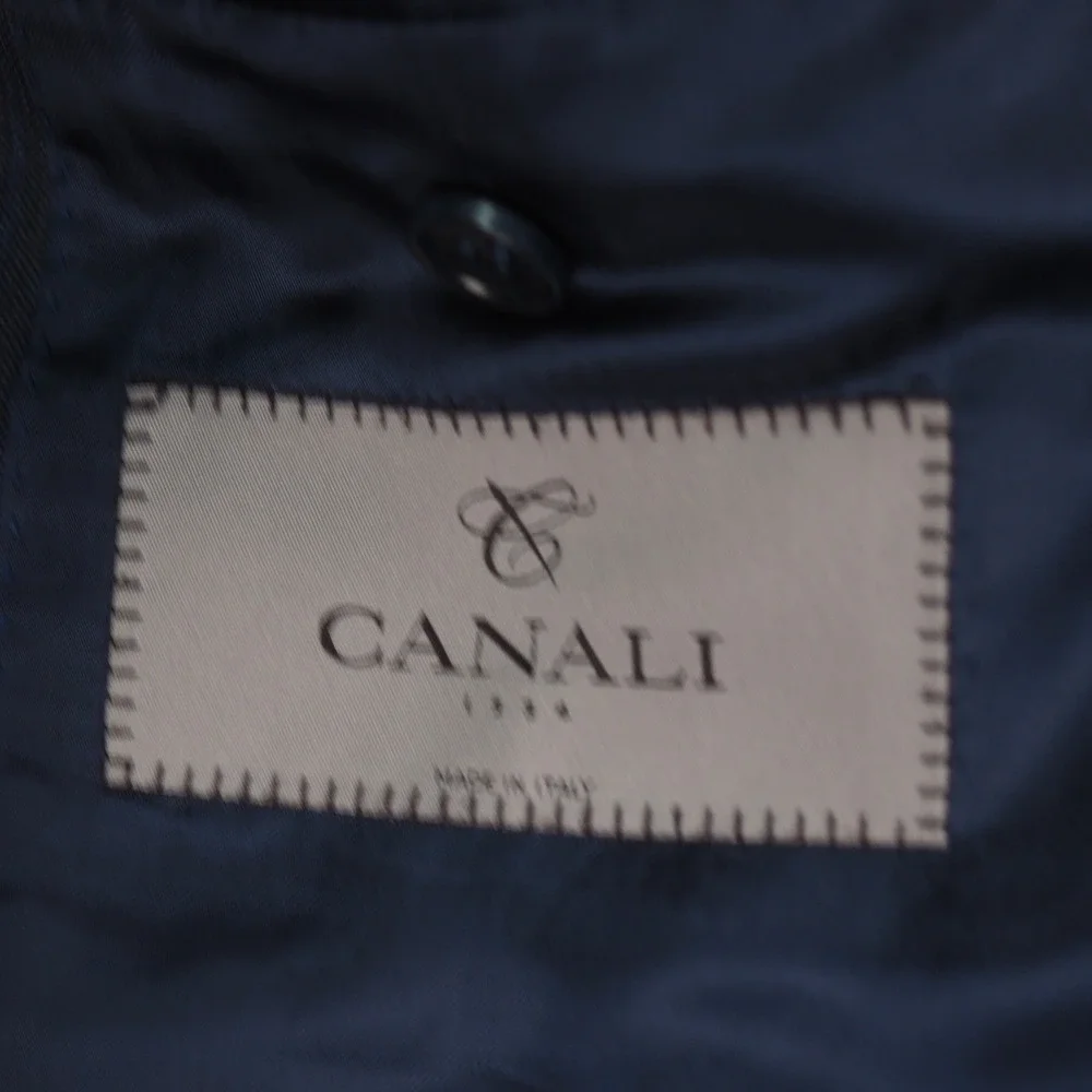 Canali Blazer Mens 46R Navy Blue Pinstripe Wool Luxury Made in Italy Sport Coat